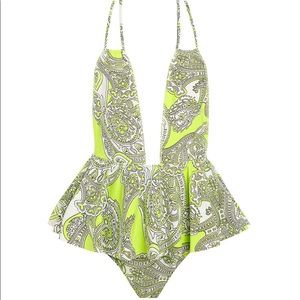 Montce Swim one piece - chartreuse paisley - L